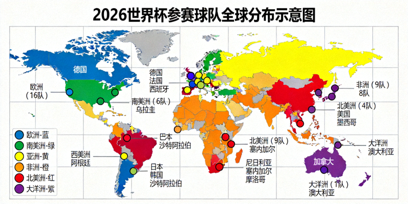 2026世界杯参赛球队全球分布示意图